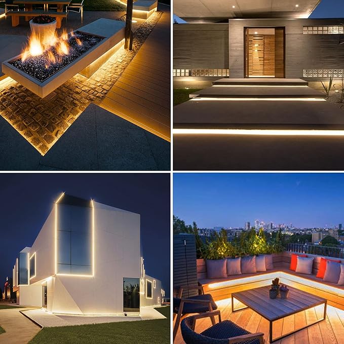 SURNIE 150FT LED Rope Lights Outdoor: Waterproof Flexible 110V 3000K Warm White LED String Light - Cuttable Connectable Clear Lighting Tube for Indoor Stairs Patio Garden Party Decor, Not Flat Strip