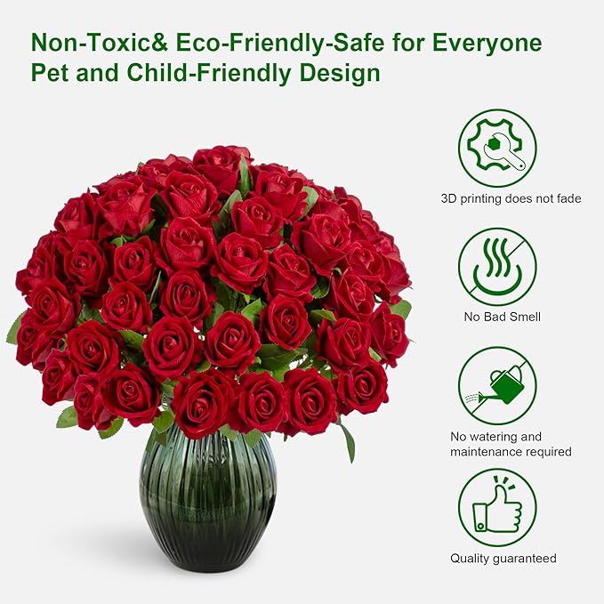 Artificial Flowers Roses Touch Fake Rose Bouquet Flower Stem for Wedding Centerpieces DIY Wreath Home Decorations Silk Roses Mothers Party Fake Outdoor Flowers Decor 19.6"(Red 100PCS)