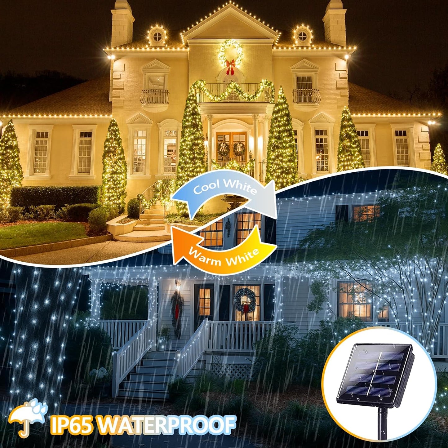 SANJICHA Warm White and Cool White Color Changing Solar String Lights, Extra-Long 2PK 144FT 400LED Solar Fairy Lights Outdoor Waterproof, Copper Wire 8 Modes for Garden Party Wedding Decorations