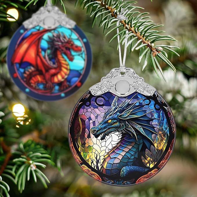 Stained Glass Dragon Christmas Ornament - Holiday Home Decor - Tree Decoration - Gift Exchange Idea
