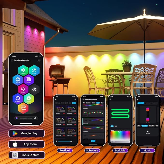 HUTAKUZE Permanent Outdoor Lights, 200FT with 120 RGB LEDs for Outdoor Decor, IP67 Waterproof, 48 Scene Modes Christmas House Lights,APP & Remote Control, Music Sync