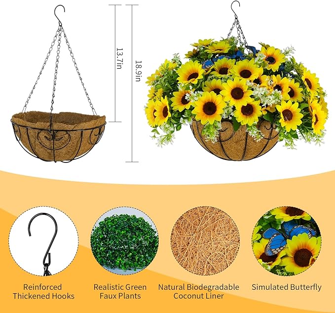 Artificial Fake Fall Sunflower Plants Flowers for Outdoor Outside Decoration,12 Bundles Faux Silk Sunflowers UV Resistant Look Real No Fade for Front Door Porch Patio Yard Balcony Autumn Decor