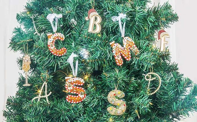 2025 Christmas Letter Ornaments, Letter J Ornaments for Xmas Tree|Hanging Christmas Red Hat Ornament for Mother Best Friends Sister Wife