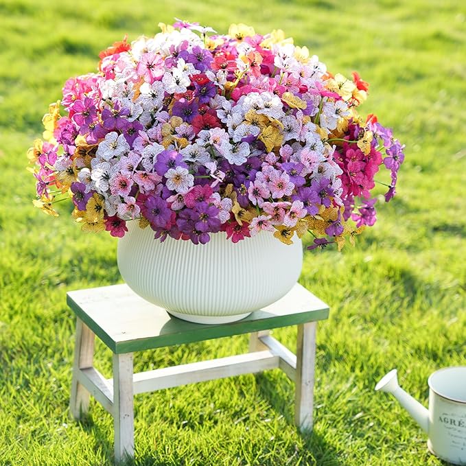 Artificial Flowers for Outdoor Faux Plants for Spring Summer Decoration, UV Resistant Realistic Silk Plastic Fake Flowers Garden Porch Patio Balcony Yard Front Home Decor, 24 Bundles