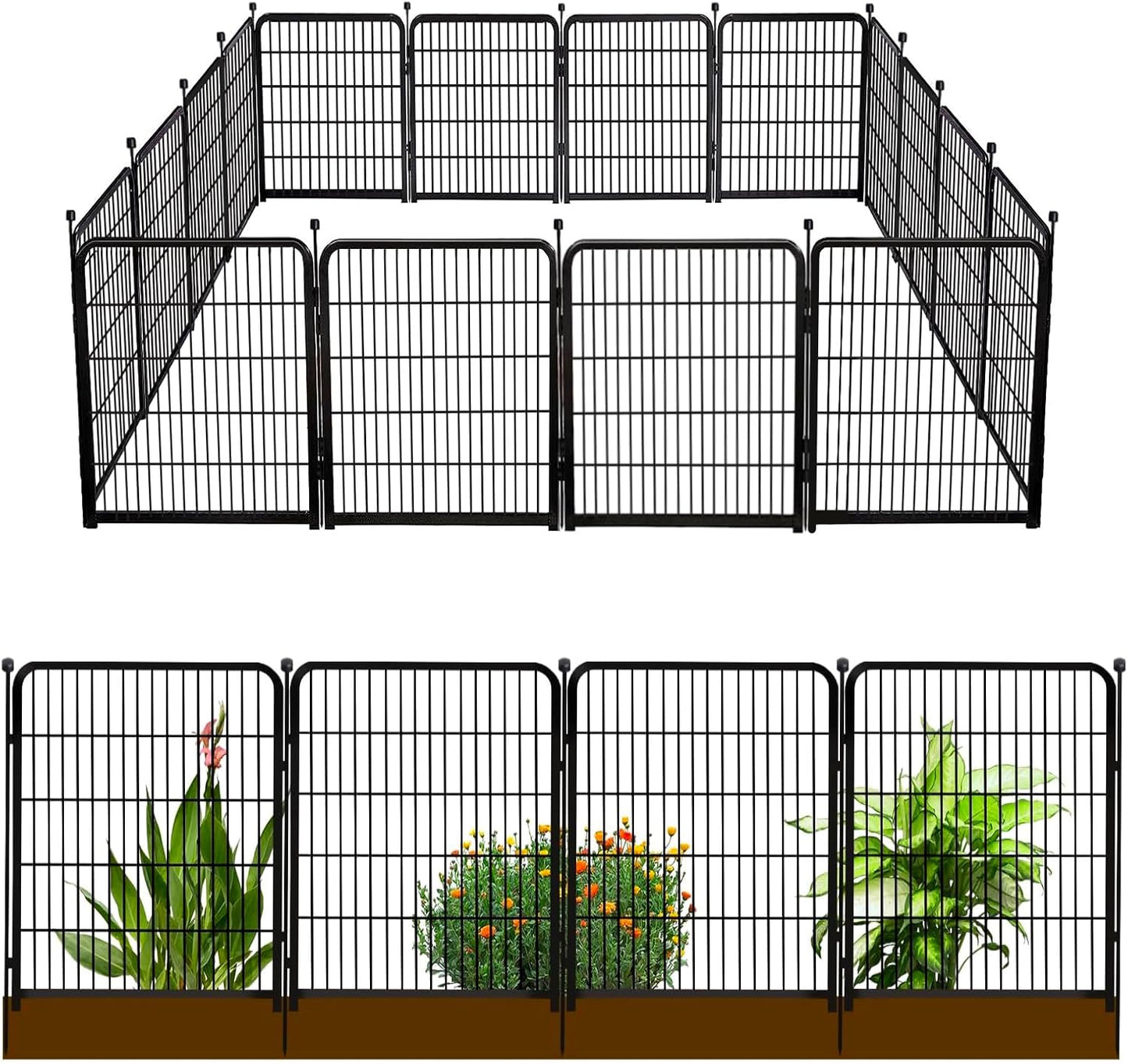 Doorless Dog Digging Fence Barrier,48in(H) 12 Panels Total 26.6 Ft(L), Black Metal Fencing for Yard 4ft Tall, Dog Fence Outdoor for Yard, Fencing for Garden Beds, Garden Fences Border