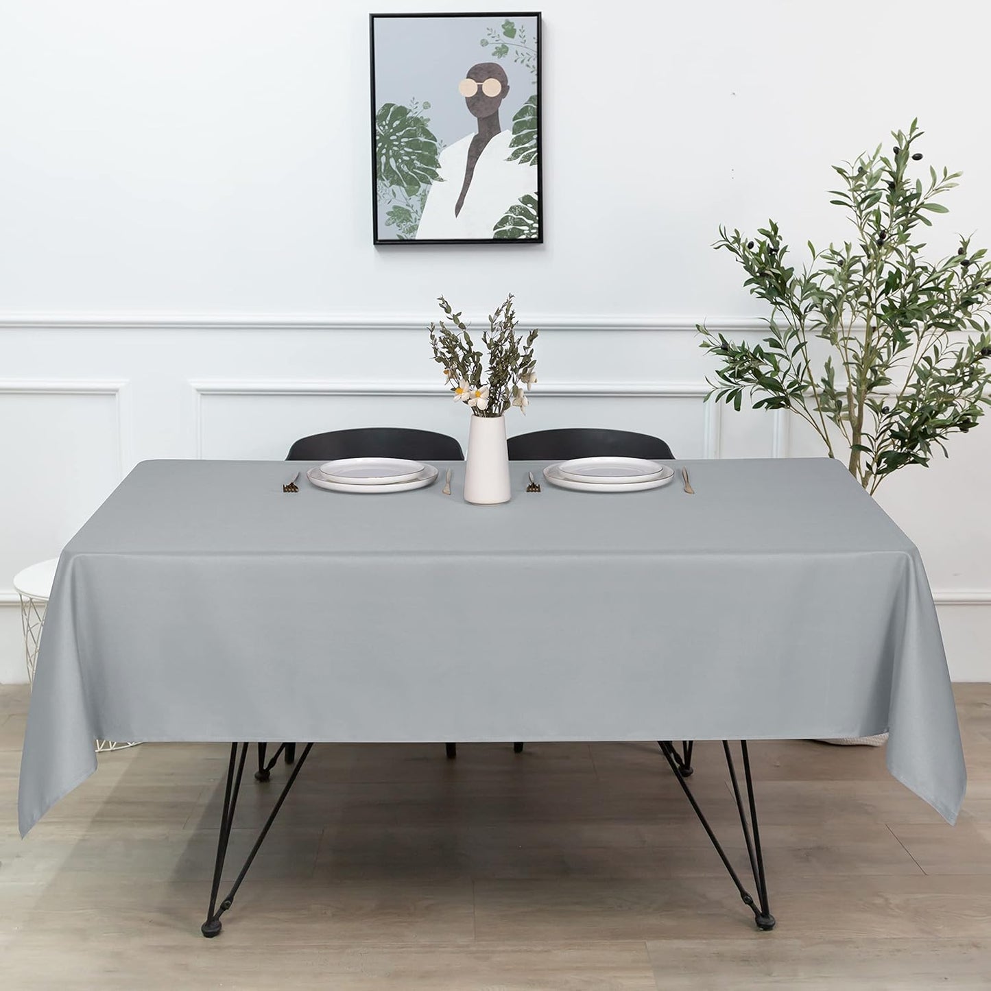 sancua Rectangle Tablecloth - 60 x 120 Inch - Stain and Wrinkle Resistant Washable Polyester Table Cloth, Decorative Fabric Table Cover for Dining Tables, Buffet Parties and Camping, Silver Grey
