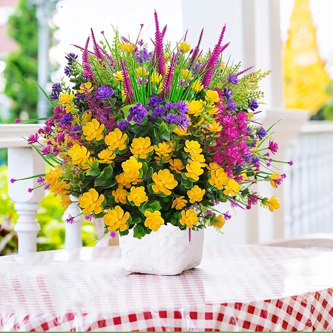 Artificial Flowers for Outdoors, 20 Bundle Artificial Plants Outdoor Fake Flowers UV Resistant, Outdoor Fake Plants Plastic Faux Flowers for Porch Window Box Garden