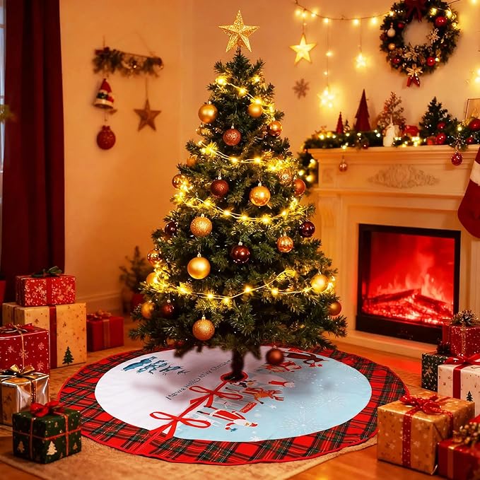 48 Inch Christmas Tree Skirt, Large Snowflake Design, Festive Xmas Tree Mat for Indoor Outdoor Holiday Decorations Party Decor (Snowy Scene)