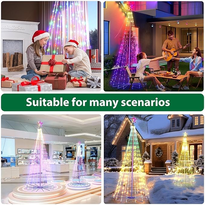 Outdoor LED Christmas Tree 7FT RGB Smart Cone Tree, 295 LED App & Remote Controlled Christmas Lights - DIY Light Show, Music Sync, Timer, IP44 Waterproof Yard Lawn Patio Holiday Decorations