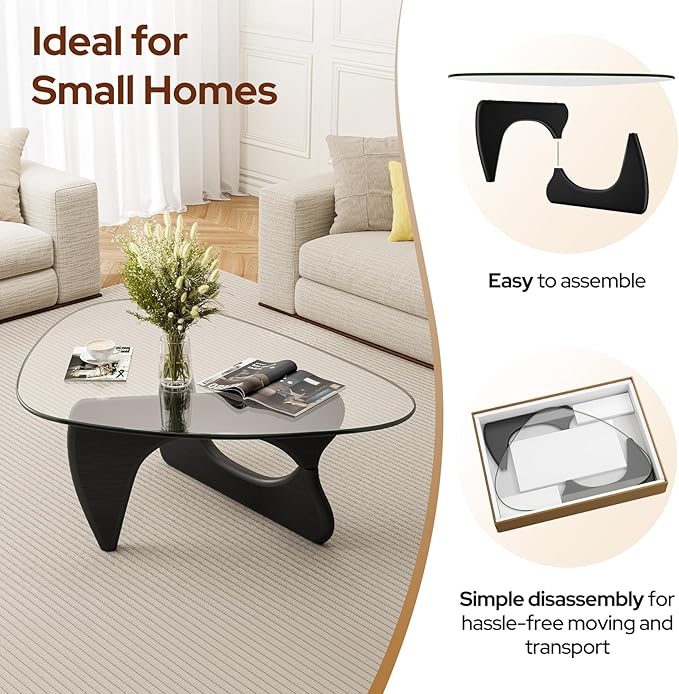 Modern Glass Coffee Table, Mid Century Triangle Coffee Table for Living Room Bedroom Reception Office Tables