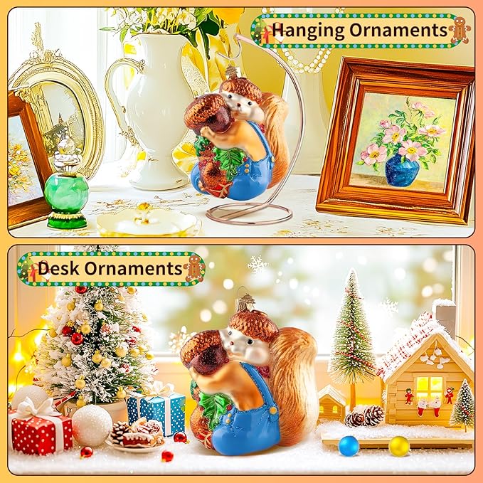 Squirrel Christmas Tree Ornaments,Hand-Blown Glass Christmas Ornaments,Personalized Squirrel Collection Hanging Ornaments,Glass Hanging Decorations for Animal Lovers Holiday Party Home Gifts