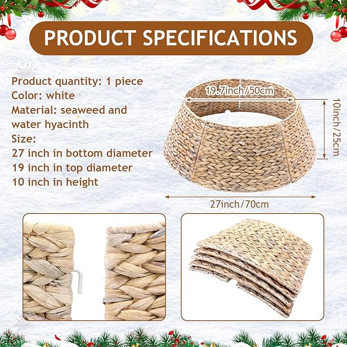 Liliful Christmas Tree Collar Woven Wicker Farmhouse Rustic Tree Skirt Basket Ring for Christmas Decorations(White,27 Inches)