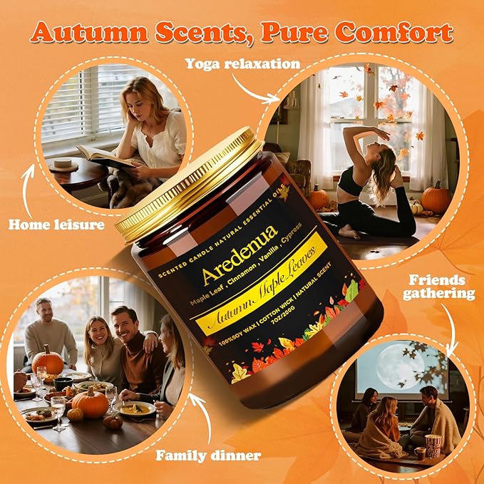 Autumn Leaves Candle – Warm Seasonal Leaf Aroma, Hand-Poured Soy Candles for Winter Home Décor, Cozy Holiday & Christmas Candles Gift, Season Celebration Winter Christmas Gifts for Women