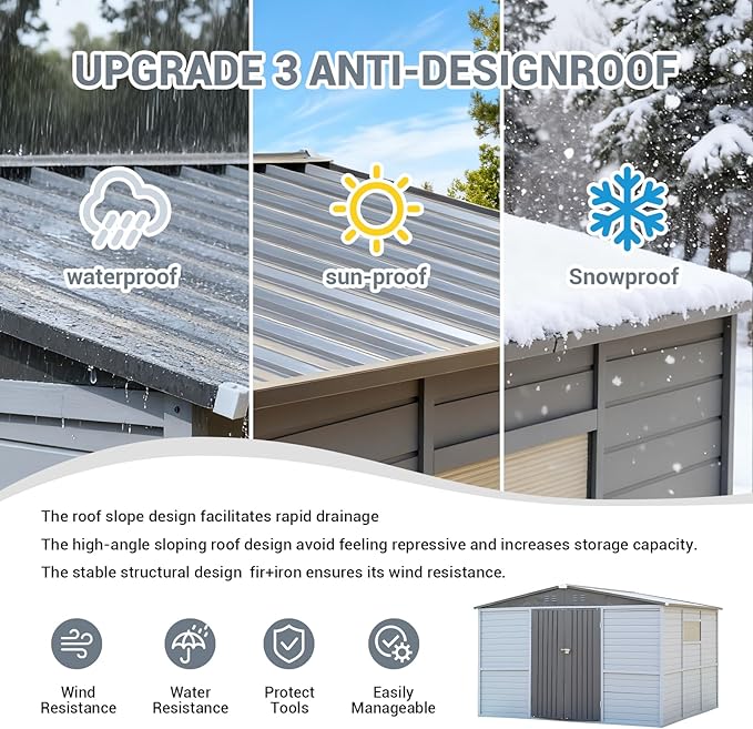 4x6FT Wood & Metal Outdoor Storage Shed, Tool Shed with Sloping Roof and Lockable Door, Shed for Backyard Garden Patio Lawn