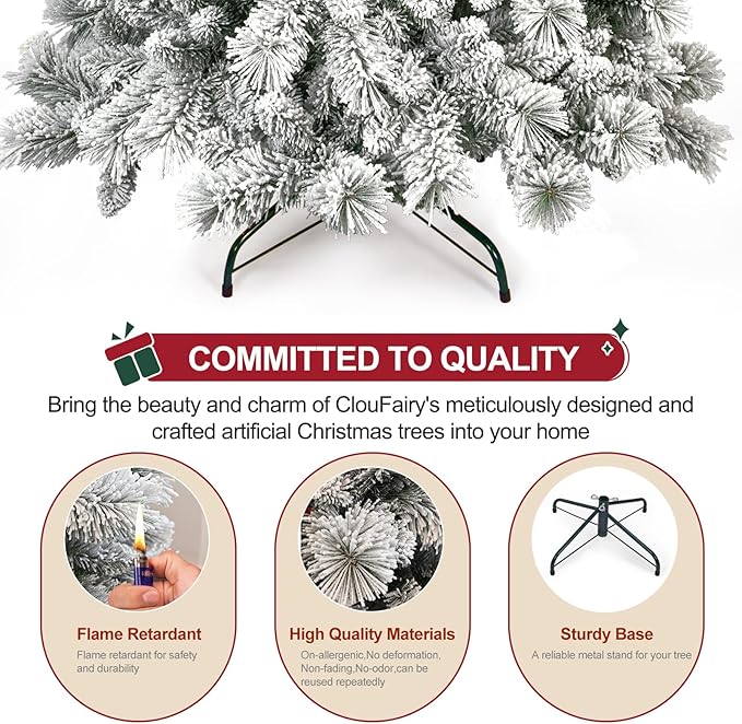 Flocked Christmas Tree 7ft, Christmas Tree -Full Christmas-Trees Snow Xmas Trees