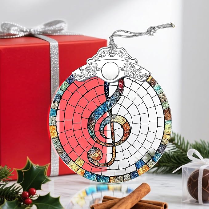 Christmas Ornaments: Stained Glass Ornament, Christmas Tree Ornament, Hanging Ornaments for Home Decor & Xmas Tree Decorations – Exquisite Holiday Decor, Gifts & Holiday Present - Musical Note
