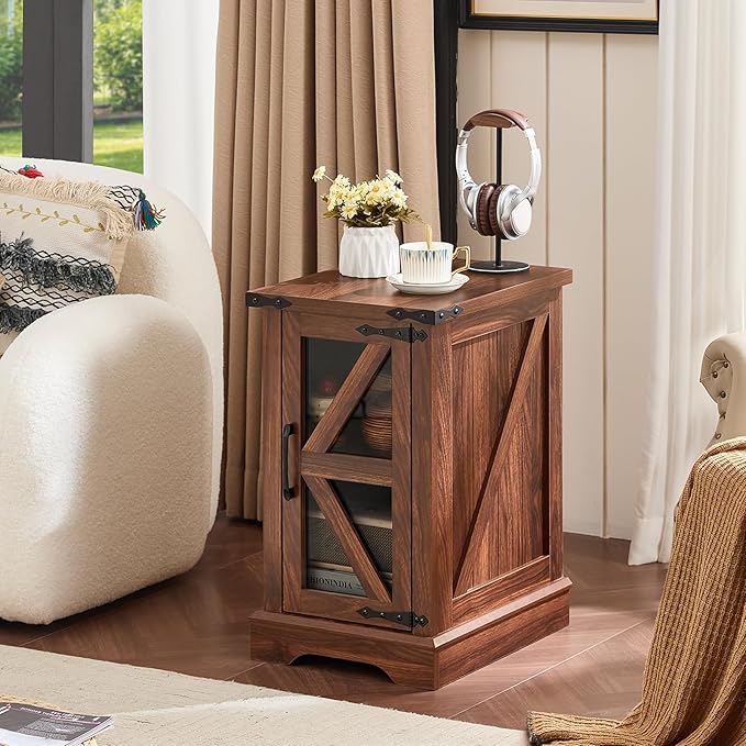 Farmhouse End Tables Living Room Set of 3, Small Night Stand and 24" Large Side Table with Charger Station, Wood Furniture Sets, Nightstand Bedside End Table for Bedroom