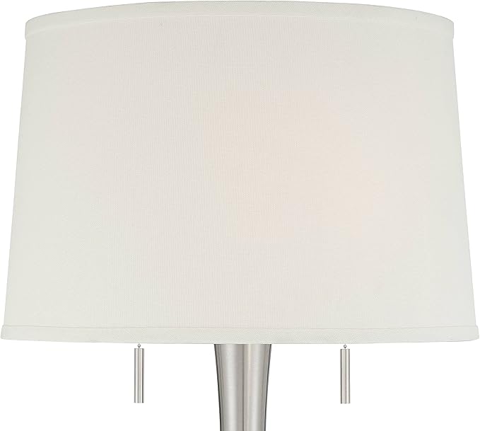 360 Lighting Karl Modern Industrial Floor Lamp Standing 63.75" Tall Brushed Nickel Silver Classic Metal White Tapered Drum Shade Decor for Living Room Reading House Bedroom Family Home