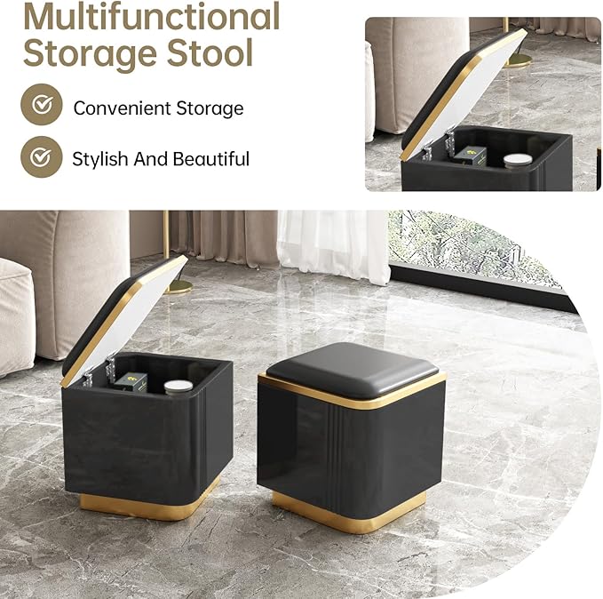 Lift Top Coffee Table with 4 Storage Stools, 3 in 1 Multi-Functional Coffee Table with Drawers, Convertible Table with Hidden Compartment Storage for Living Room, Apartment, Home, Black