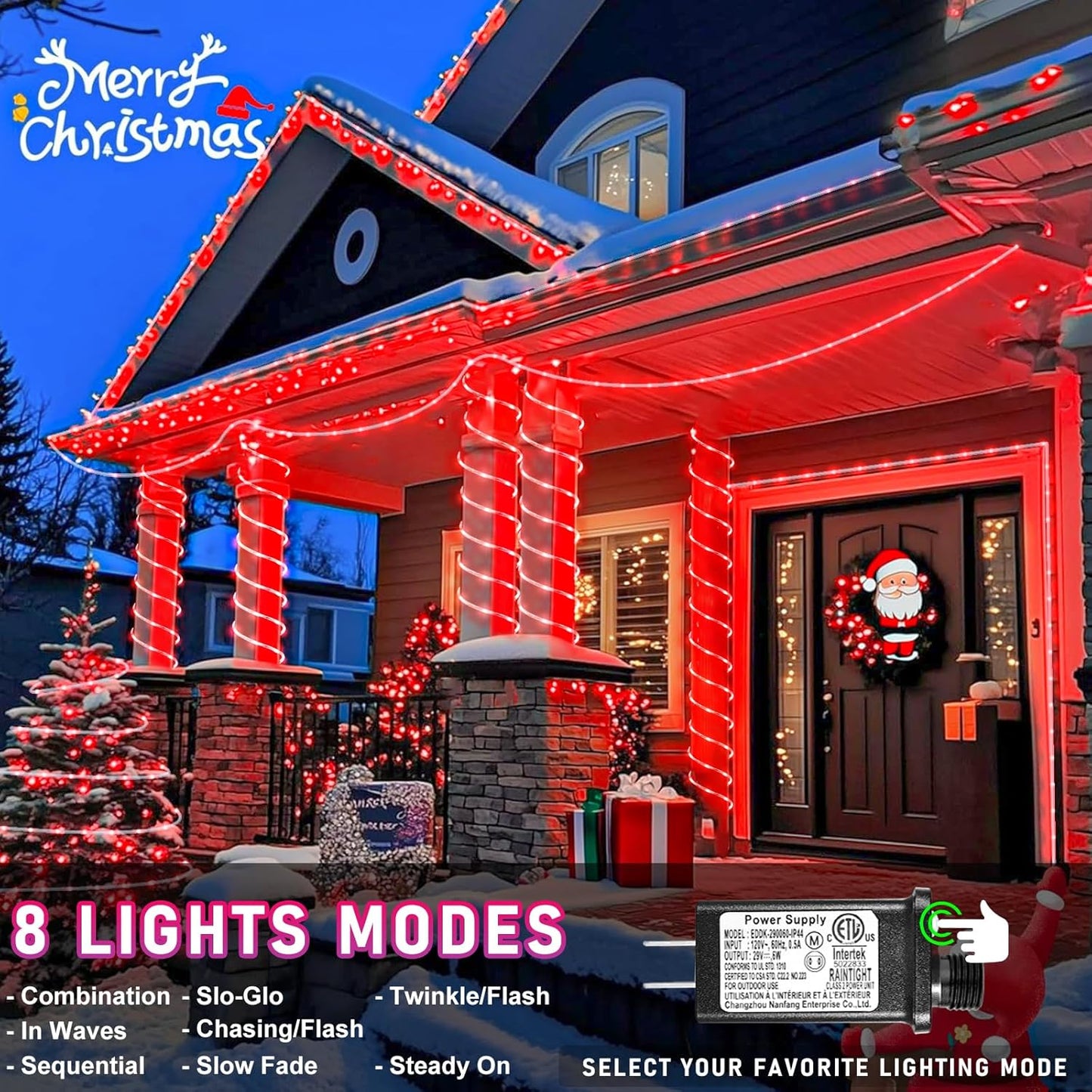 100FT 300 LED Rope Lights Outdoor, Connectable and Flexible Tube Lights with 8 Modes, Waterproof Rope Lighting Indoor for House, Deck, Garden, Backyard, Pool, Patio, Tree Decorations - Red