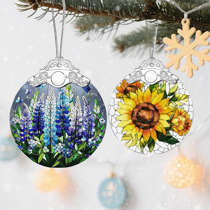 Stained Glass Ornament, Christmas Ornaments, Christmas Decorations for Tree, Holiday Ornament, Gifts for Flower Lovers, Holiday Party Gifts, Gift Ideas & Xmas Gift - Lupine with Butterfly