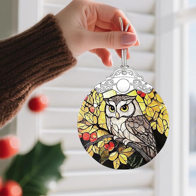Owl Ornament, Stained Glass Christmas Decorations, Christmas Ornaments for Tree, Holiday Ornament, Gifts for Owl Lovers, Holiday Party Gifts, Gift Ideas & Xmas Gift