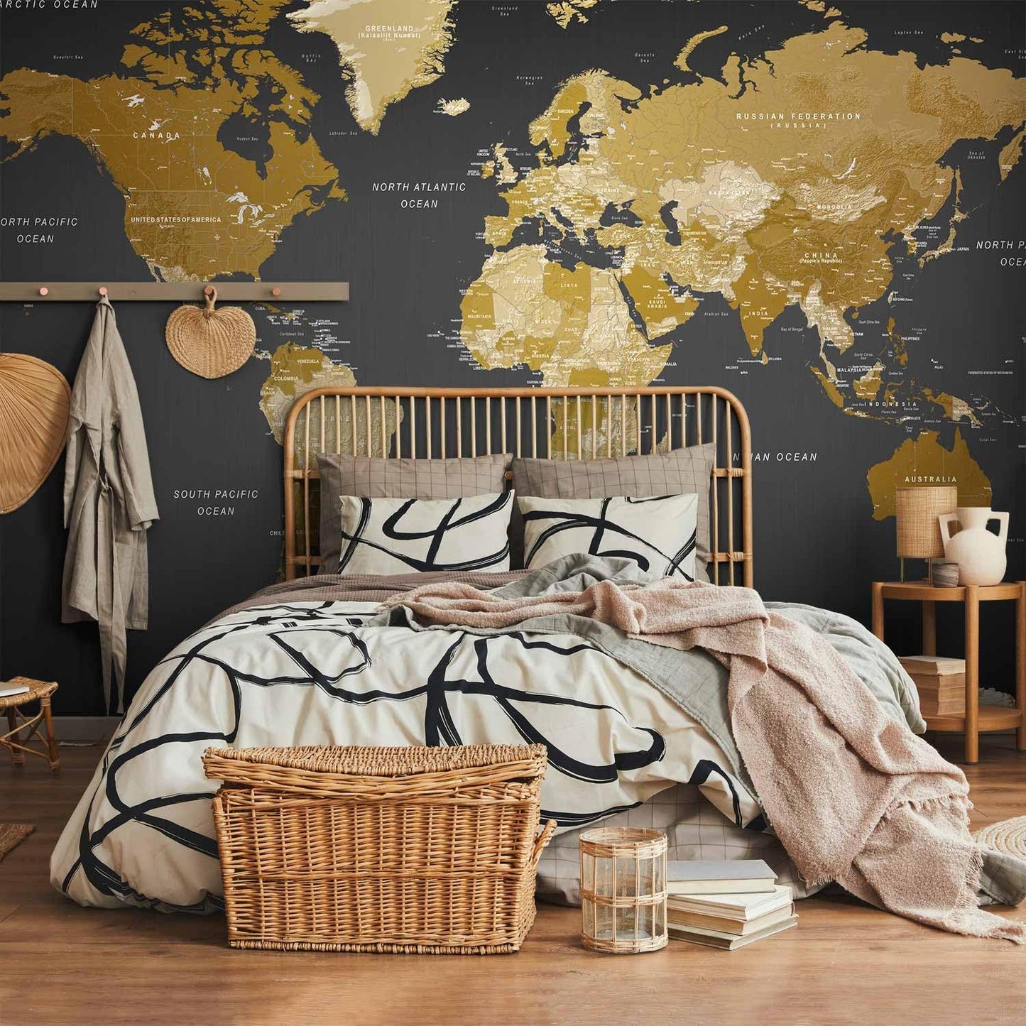 artgeist Wall Mural World Map 154x110 in - XXL Peel and Stick Self-Adhesive Wallpaper Removable Large Sticker Foil Wall Decor Print Picture Image Design Map of The World k-A-0092-a-a