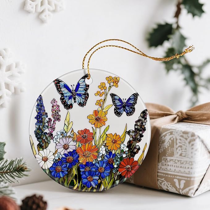 Wildflower Butterfly Ornament, Christmas Ornaments: Christmas Tree Decorations, Holiday Decor, Stocking Stuffers, Gift Ideas, Xmas Gift, Butterfly Lover Gifts & Gifts for Nature Lover