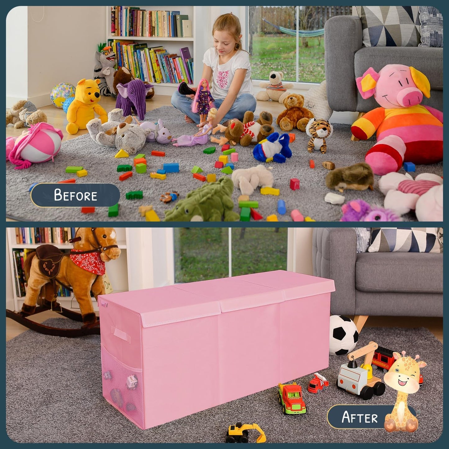 Extra Large Toy Storage Organizer with Lid - Sturdy, Collapsible Toy Chest Storage Box Design - Toys Bin with Dividers for Kids, Nursery, Bedroom, Playroom 37"x16"x14"