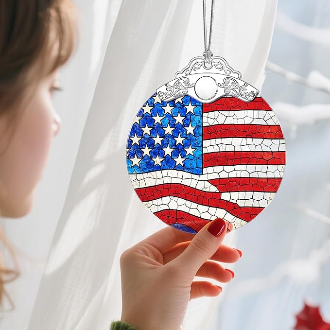 Stained Glass Ornament, Christmas Ornament, Hanging Ornaments for Home Decor & Christmas Tree Ornaments – Exquisite Holiday Decor, Xmas Gifts & Holiday Present - American Flag