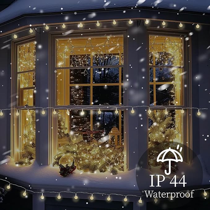 Anycosy Christmas String Lights G3, 50 LEDs Globe Waterproof Battery Operated Strings Lights Warm White 8 Modes & Timer for Xmas Tree Garden Patio Indoor Outdoor Christmas Decorations
