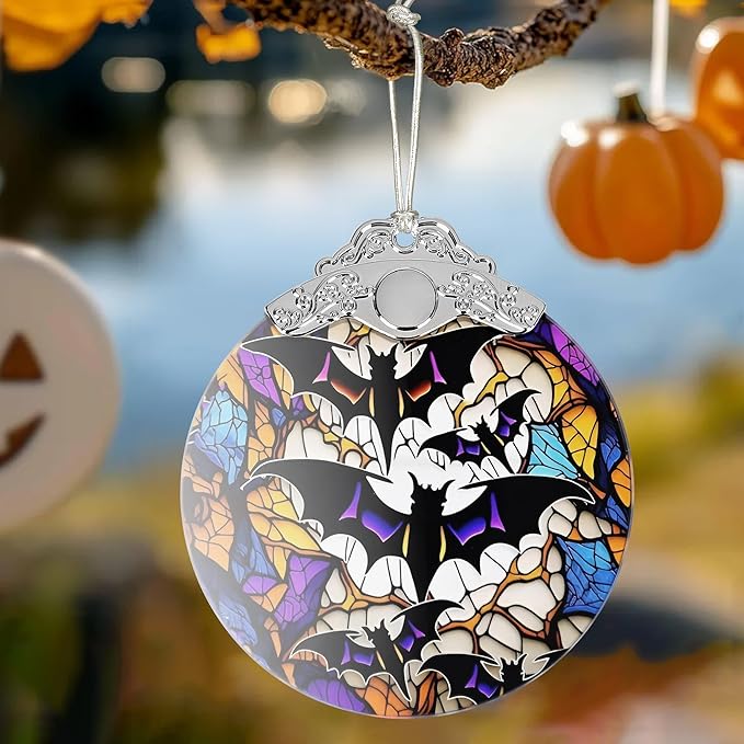 2025 Ornaments for Christmas Tree, Zmoicky Stained Glass Hanging Ornament, Christmas Ornaments Clearance, Gift Exchange Ornament, Bauble Present - Bats in The Dark