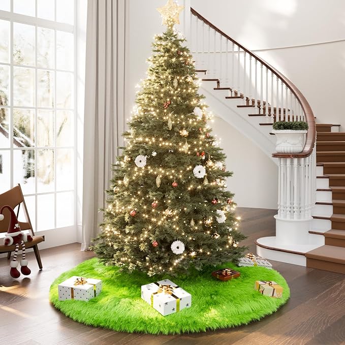 iMucci 60inch Christmas Tree Skirt Wool Fur Green Tree Skirt Small Tree Skirts Green Trees Skirt Holiday Party Decoration
