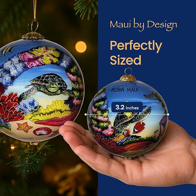 Collectible Hawaiian Sea Turtles Ornament Collectible, Hand Painted from Inside The Glass TA/M