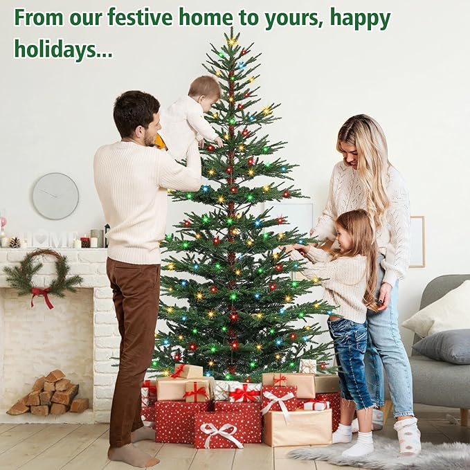 8 FT Pre-Lit Artificial Christmas Tree with 400 Dual-Color LEDs & Timer, 890 Realistic Branch Tips, Metal Stand for Holiday Home Christmas Decorations