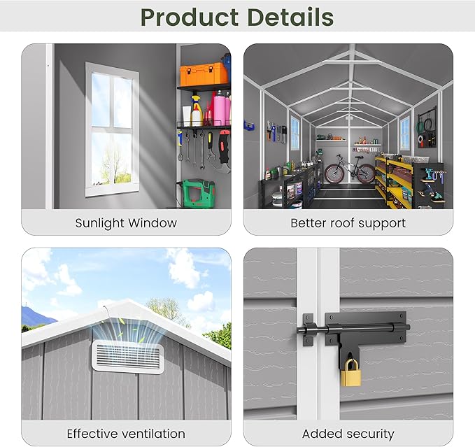 Amopatio Outdoor Storage Shed with Floor,6x4.5 FT Lockable Plastic Tool Shed with Ventilation,Waterproof Resin Garden Sheds for Backyard,Patio,Lawn and Bike Grey