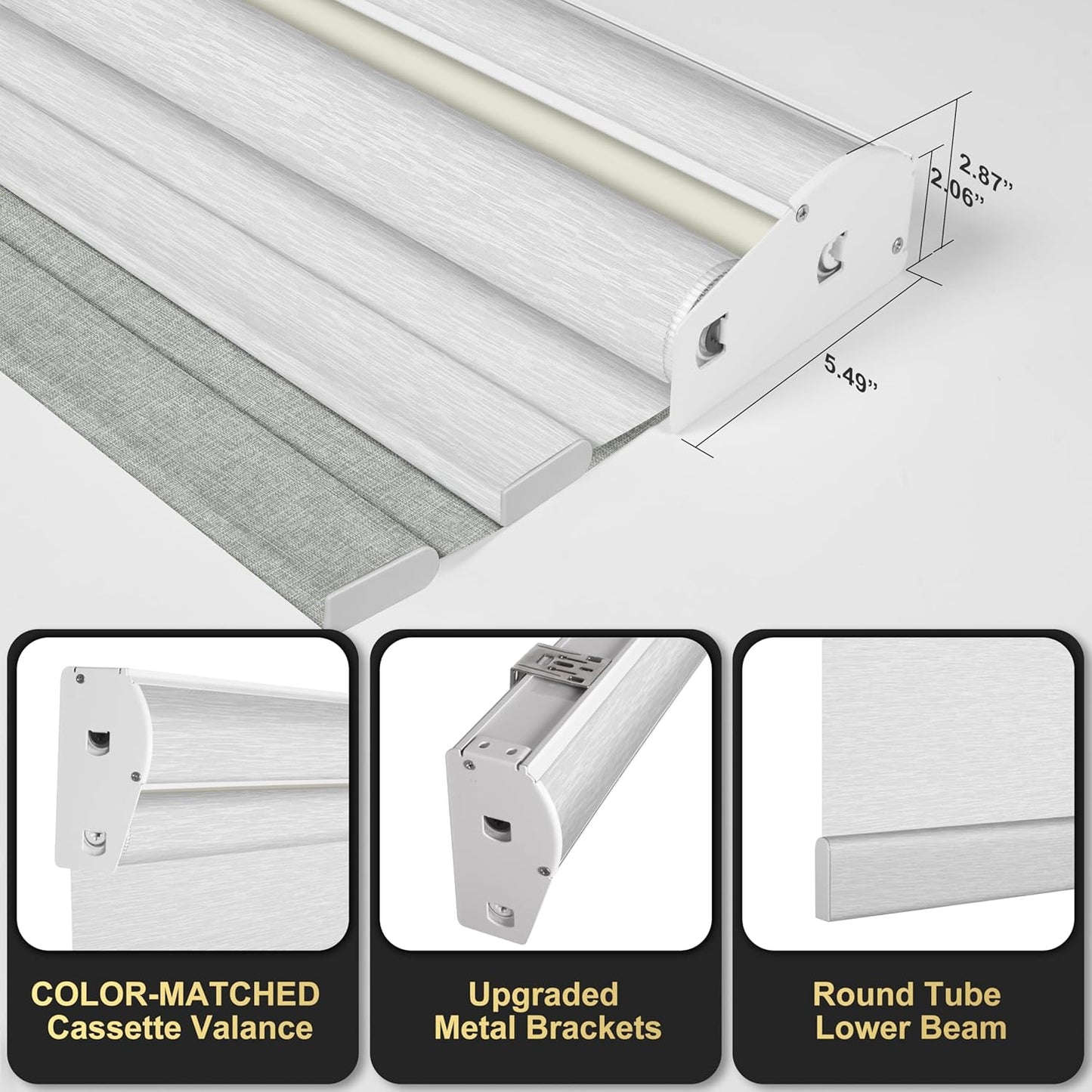 BERISSA Cordless Dual Roller Shades with Cassette Valance, Double Window Shades - Blackout and Light Filtering, Day and Night for Home Office Door. Linen Grey and White. 56 W x 36" H