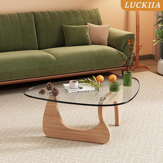 Coffee Tables Glass Small Farmhouse Coffee Table Mid-Century Modern Wood Center Table for Living Room, Original Transparent, 36 Inch