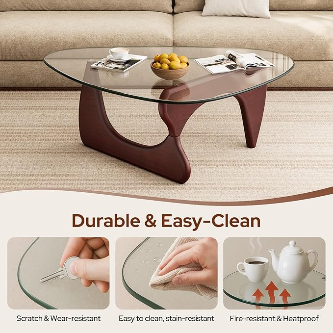 Modern Glass Coffee Table, Mid Century Triangle Coffee Table for Living Room Bedroom Reception Office Tables
