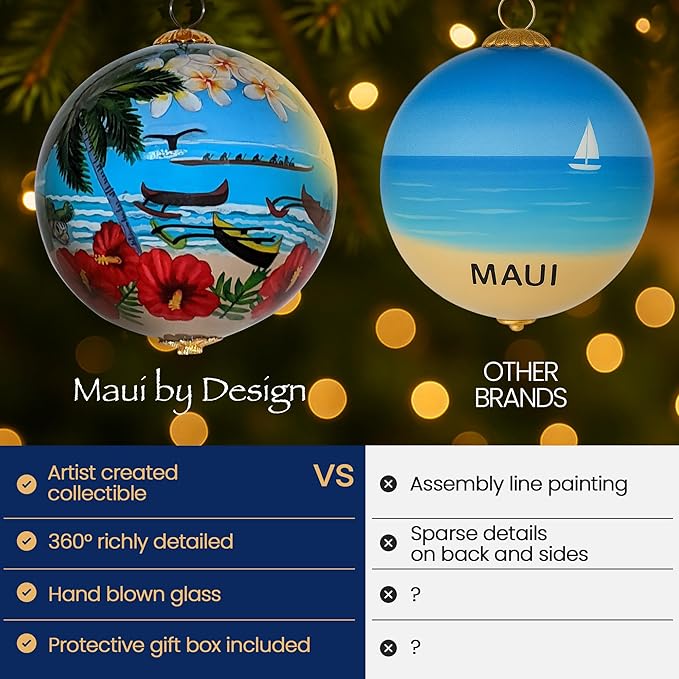 Maui Beach Life Collectible Hawaiian Ornament Hand-Painted Glass with Gift Box NB/M