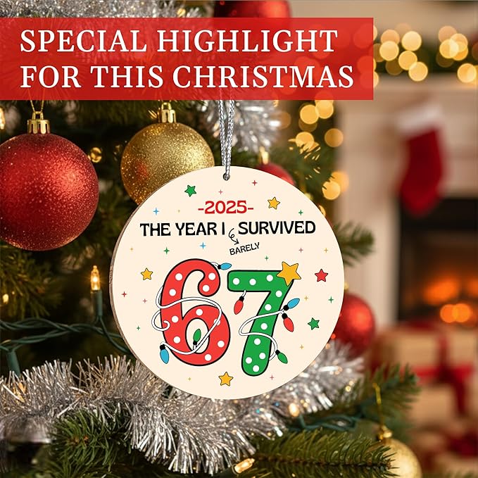 67 Christmas Ornament, 67 Ornaments for Xmas Tree, Funny Christmas Ornaments 2025, 6 7 Meme Ornament for Teens, Six Seven Gifts, Gag Gifts for Teens, Teen Girls Trendy Stuff (Survival 67)