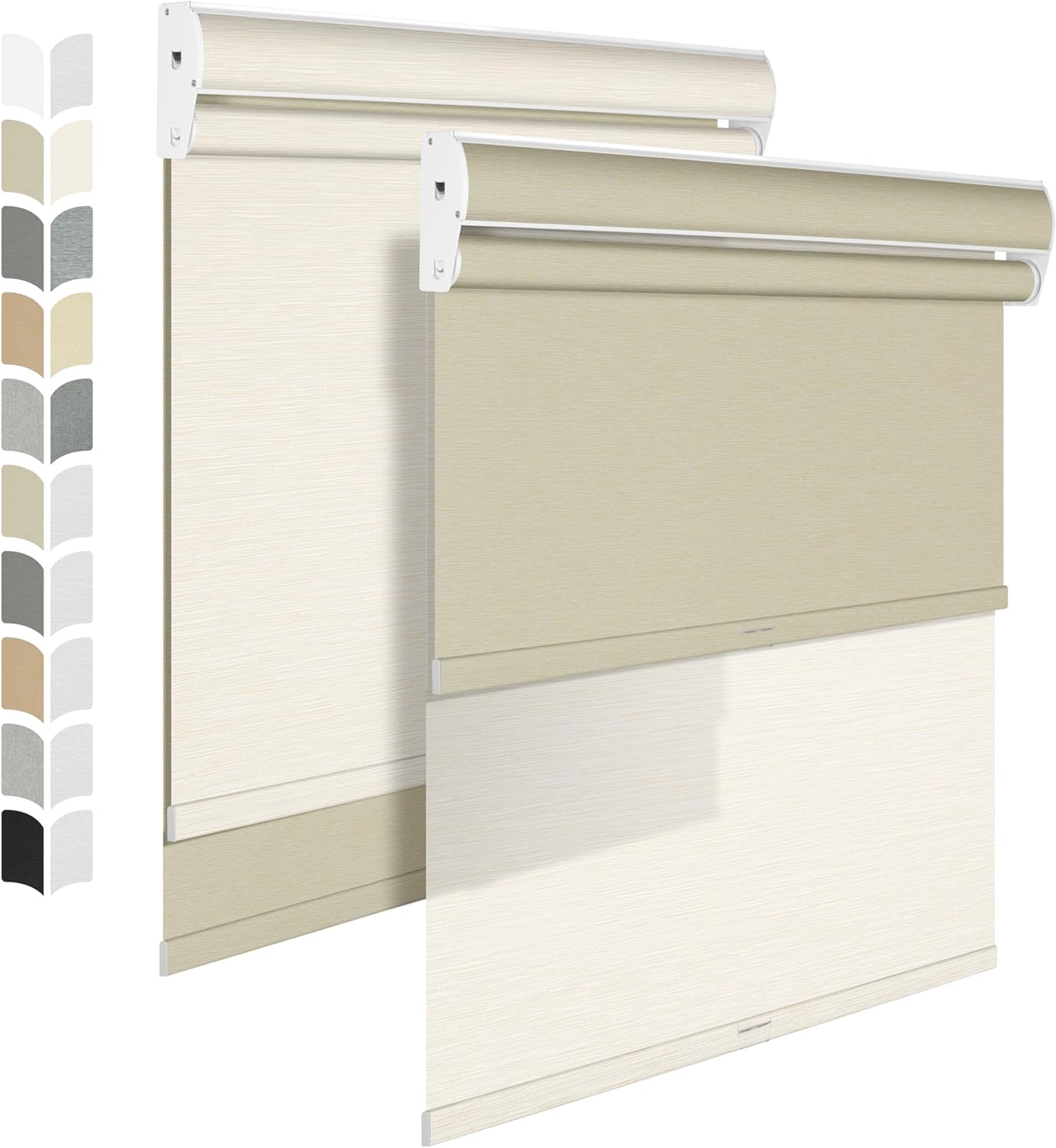 BERISSA Cordless Dual Roller Shades with Cassette Valance,Double Window Shades Blackout and Light Filtering Shades,Day and Night Roller Shades for Home Office Door.Striped Jacquard Beige.27 W x 86" H