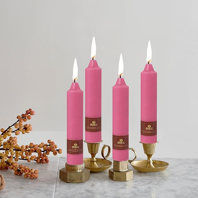 7 Inch Short Taper Candles Candle Stick Handmade Unscented Set of 4 Smokeless Candlesticks Tapered Candle for Wedding Home Decoration(Rose Red)