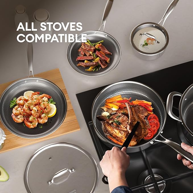 COOKER KING Stainless Steel Cookware Set, 8 Pcs Pots and Pans Set, Hybrid Ceramic Cookware,Non-Stick Frying Pans, Saucepan, Saute Pan & Stock Pot, Non-Toxic, Oven Safe, Induction Compatible