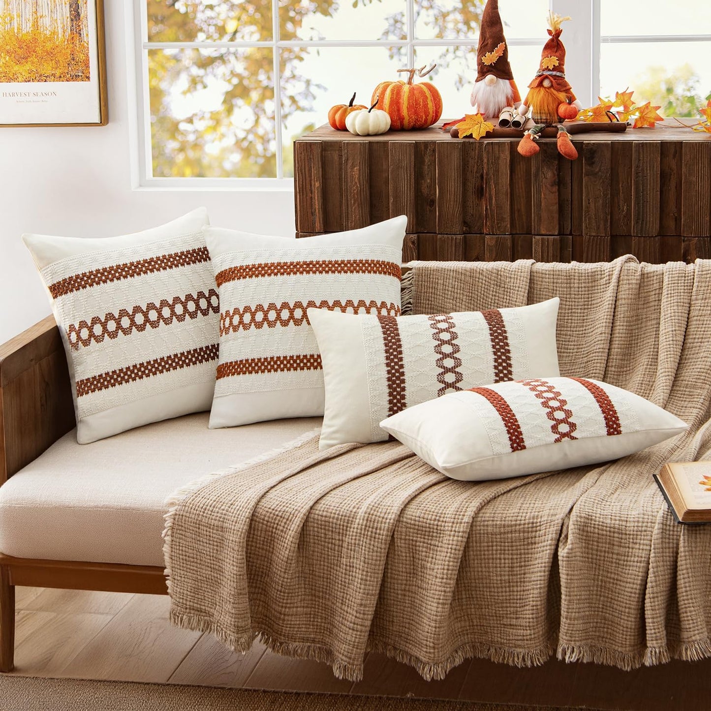 MIULEE Set of 2 Rust Fall Decorative Pillow Covers 18x18 Inch Farmhouse Rustic Boho Couch Throw Pillows Modern Cotton Cushion Covers Retro Cute Macrame Woven Home Decor for Bed Sofa Chair