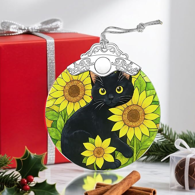 Christmas Ornaments: Stained Glass Ornament, Christmas Tree Ornament, Hanging Ornaments for Home Decor & Xmas Tree Decorations – Exquisite Holiday Decor, Gifts & Holiday Present - Black Cat