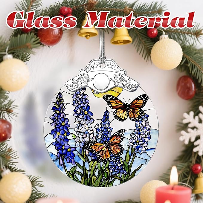 Stained Glass Ornament, Christmas Ornaments, Christmas Decorations for Tree, Holiday Ornament, Gifts for Butterfly Lovers, Holiday Party Gifts, Gift Ideas & Xmas Gift - Lavender with Butterfly