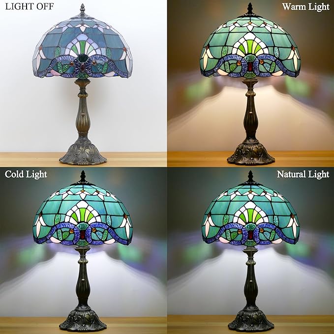 Tiffany Lamp Stained Glass Table Lamp Antique Bedside Reading Light W12H19 Inches (Baroque Style)