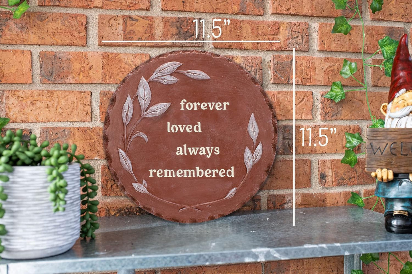 NAT & Jules Floral Laurel Wreath Leaves Pattern Dimensional Indoor Outdoor 12 inch Round Cast Resin Decorative Garden Stepping Stone, Patio, Walkway Sculpture Yard Art, Forever Loved Red