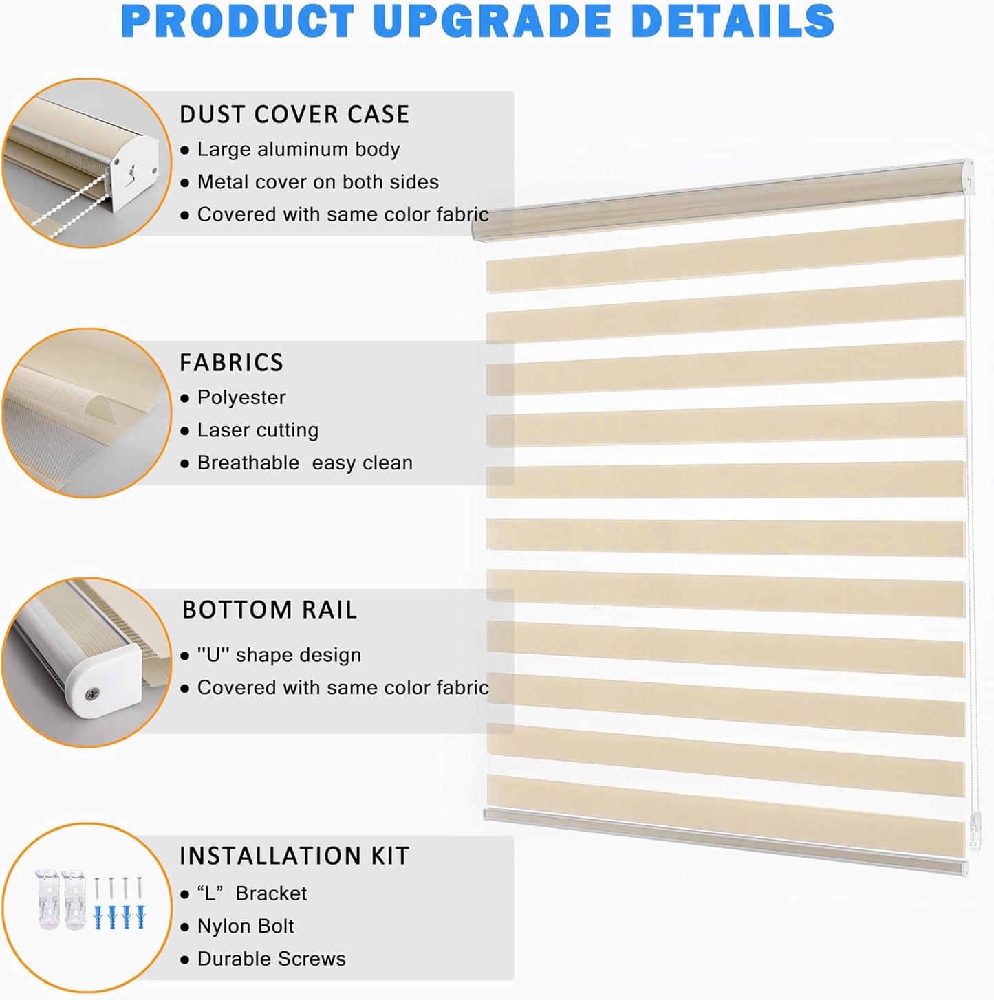 Zebra Blinds Window Blind Zebra Shade Blinds for Windows Roller Sheer Shades Privacy Light Filtering Shades for Home Kitchen Bathroom (Width 69'' X Height 72'' Cream)